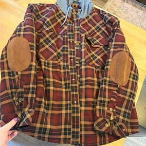 Plaid Flannel jacket with Elbow Patches